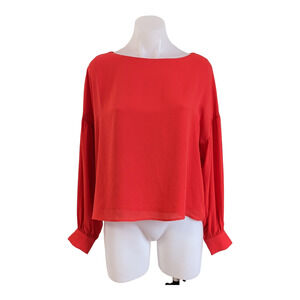 Krisa Womens Size Small Boatneck Shirt Blouse Orange Pullover Long Sleeves